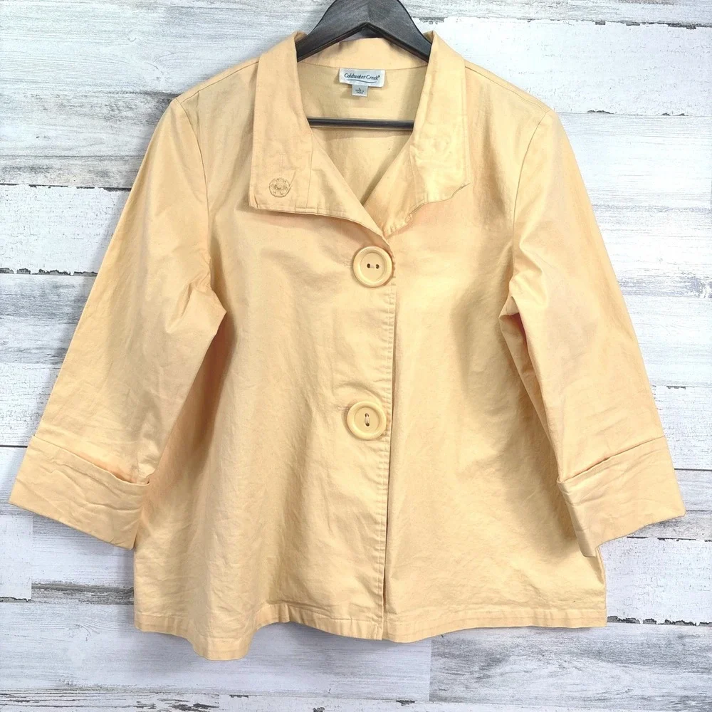 Coldwater Creek Womens Yellow Mandarin Collar 3/4‎ Sleeve Button Front Jacket L